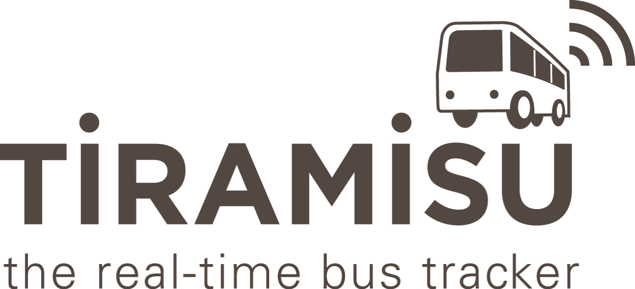 "Tiramisu, the real time bus tracker" with a bus and wifi bars in the upper right corner.